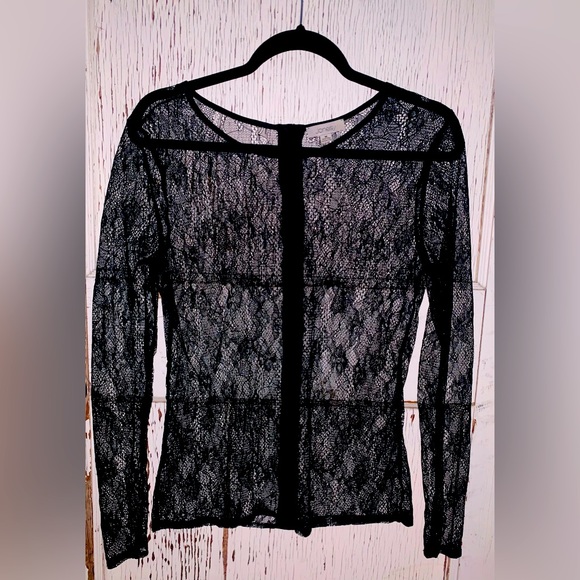 Black Lace Long Sleeve Blouse- Buttons up the back! - Picture 2 of 5
